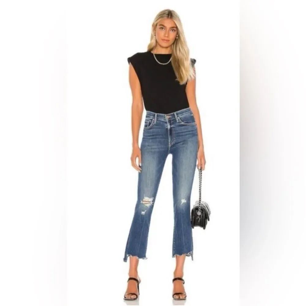 MOTHER Mid Rise Dazzler Ankle Step Jeans, Skipping Coals size 28